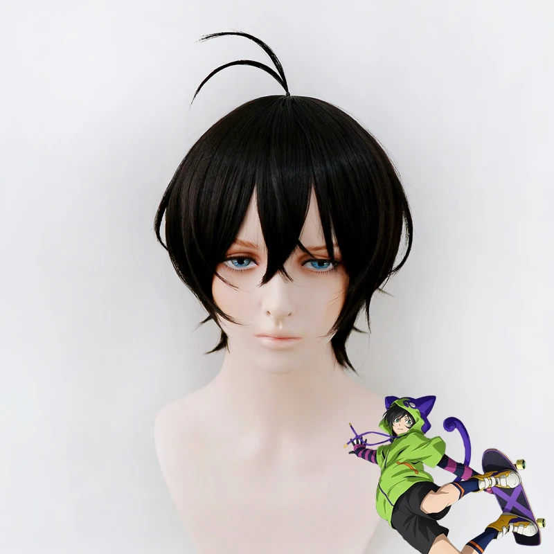 Sk8 the Infinity Miya Cosplay 33cm Wig Short Black Anime Wigs Heat Resistant Synthetic Halloween | Тематическая одежда и