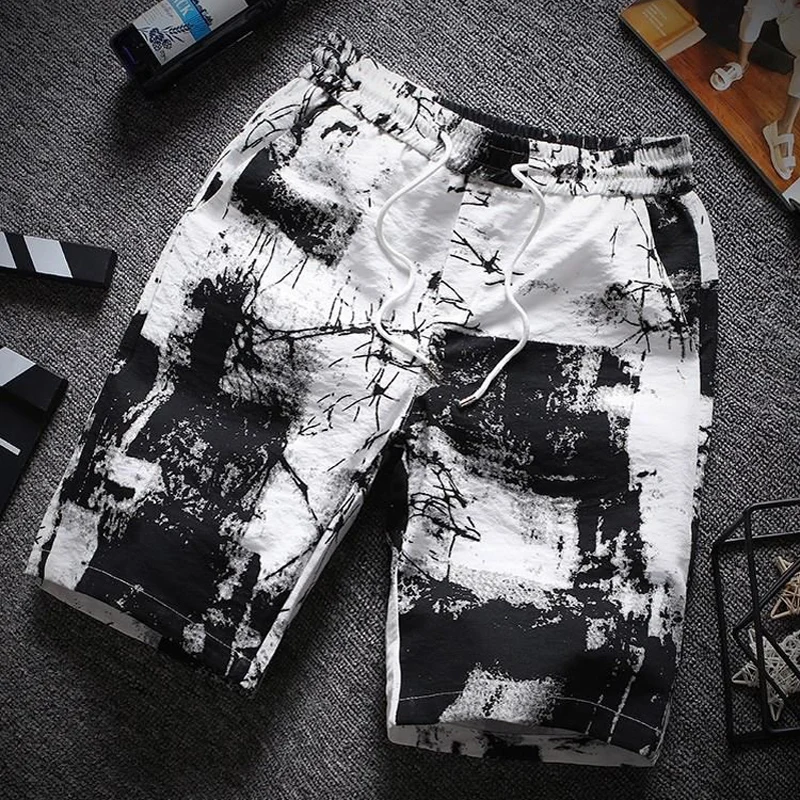 

Summer camouflage linen shorts 2xl-7xl 8xl plus size beach trousers shorts oversized european male hiphop loose short trousers