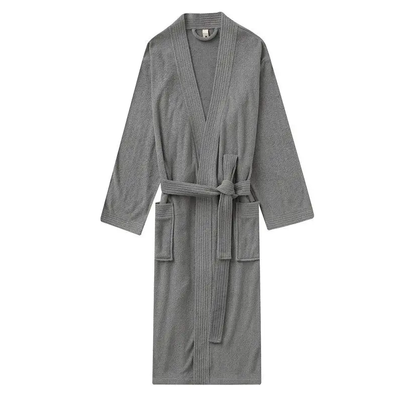 

Men Women Terry Bathrobe Sleepwear Lovers Solid Towel Robe Kimono Gown Long Nightgown Femme Home Dressing Gown Loose Loungewear