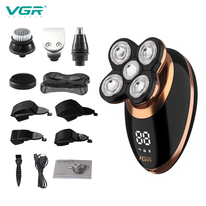 

VGR 5 In 1 USB Rechargeable Men Washable Five Floating Heads Shavers Hair Clipper Nose Ear Hair Trimmer Shaving Beard Machine