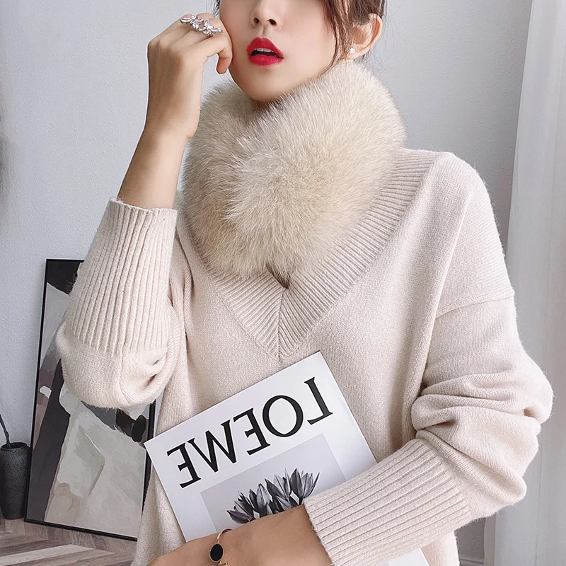 Зимний шарф из натурального Лисьего меха прямой воротник Женский слюнявчик на