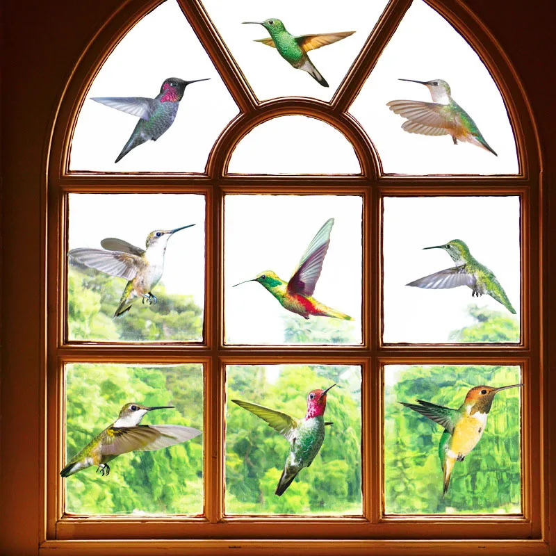 

9Pcs Hummingbird Sticker Glass Decal Electrostatic Glass Film Anti-Collision Window Cling Non Adhesive Window Decor Decals