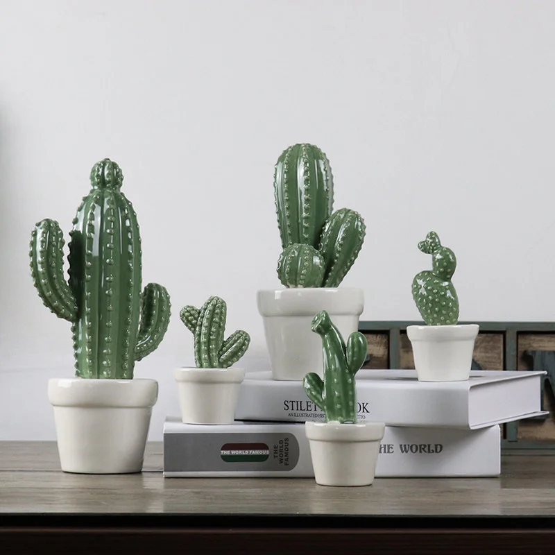

Nordic simple cactus small display artificial plant potted living room ceramic creative ornaments