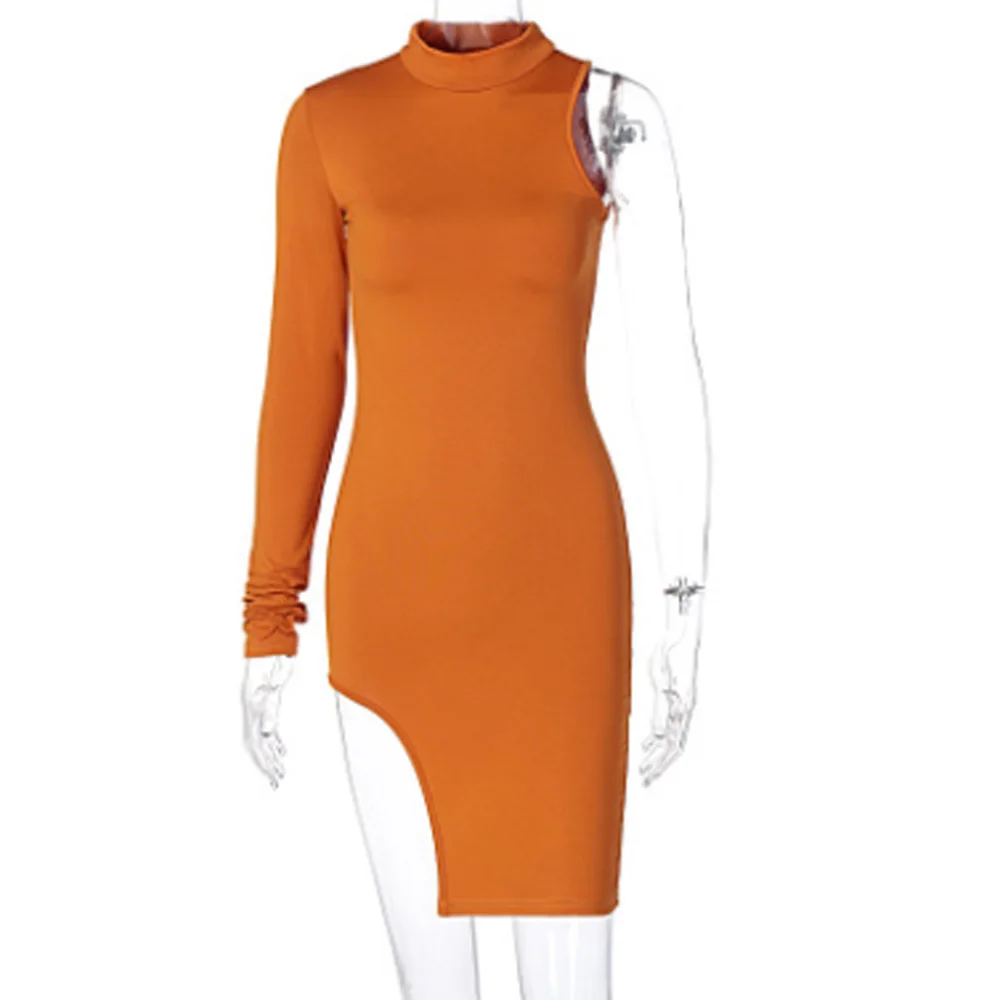 

Летнее сексуальное женское платье на одно плечо с длинным рукавом и круглым вырезом, однотонное облегающее женское облегающее мини-платье, ...