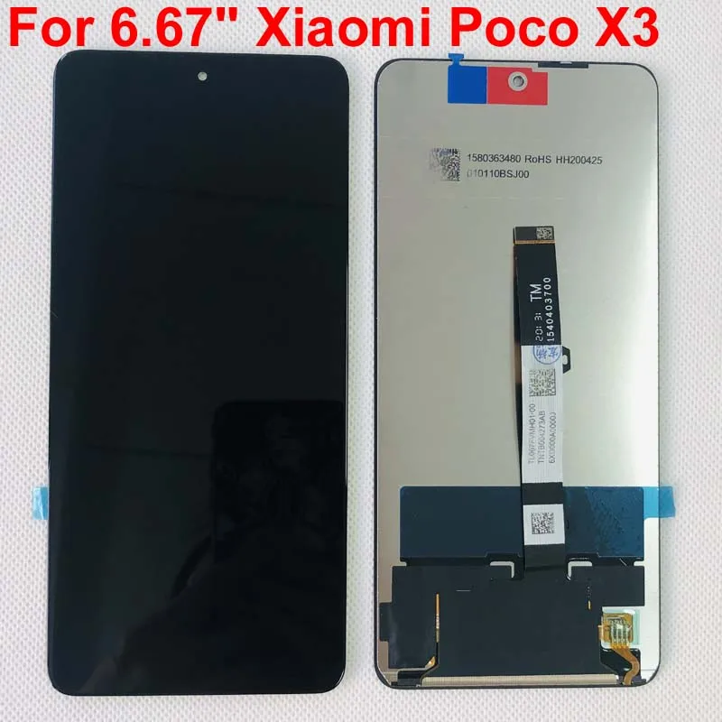 

ЖК-экран 6,67 дюйма для Xiaomi Poco X3 NFC MZB07Z0IN, дисплей Pantalla с сенсорной панелью, дигитайзер для Poco X3, M2007J20CG, 100% протестирован