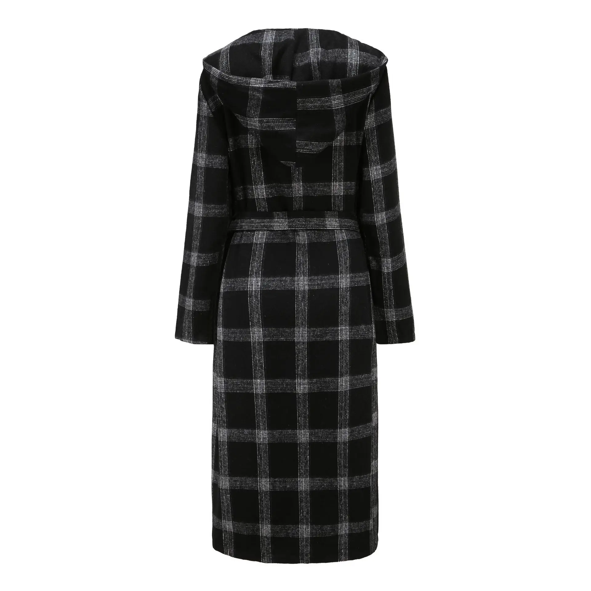 

women woolen plaid trench coat