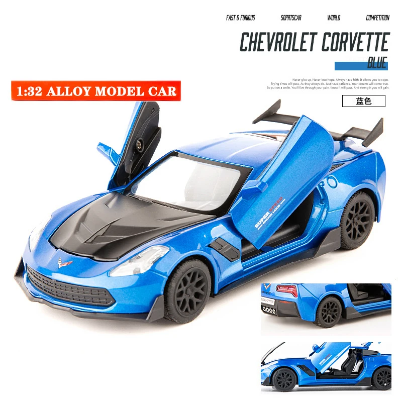 No Original Box 1:32 Corvette Diecasts& Toy vehicles сплав оттягивающийся автомобиль игрушки Модель со звуком и светильник игрушечные машинки для детей Подарки - Цвет: No Original Box