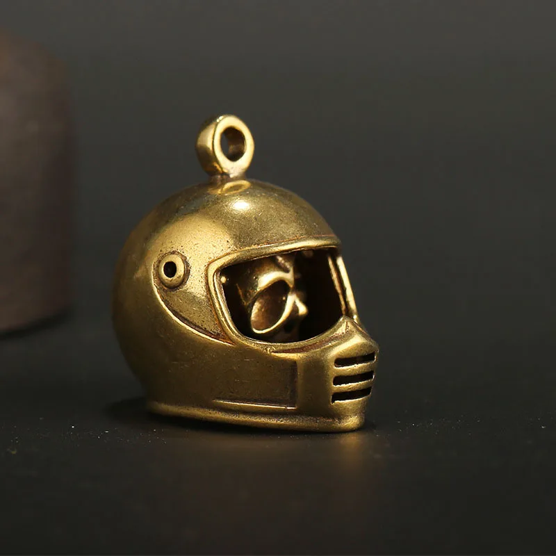 Латунный винтажный брелок ручной работы с изображением черепа головы шлема