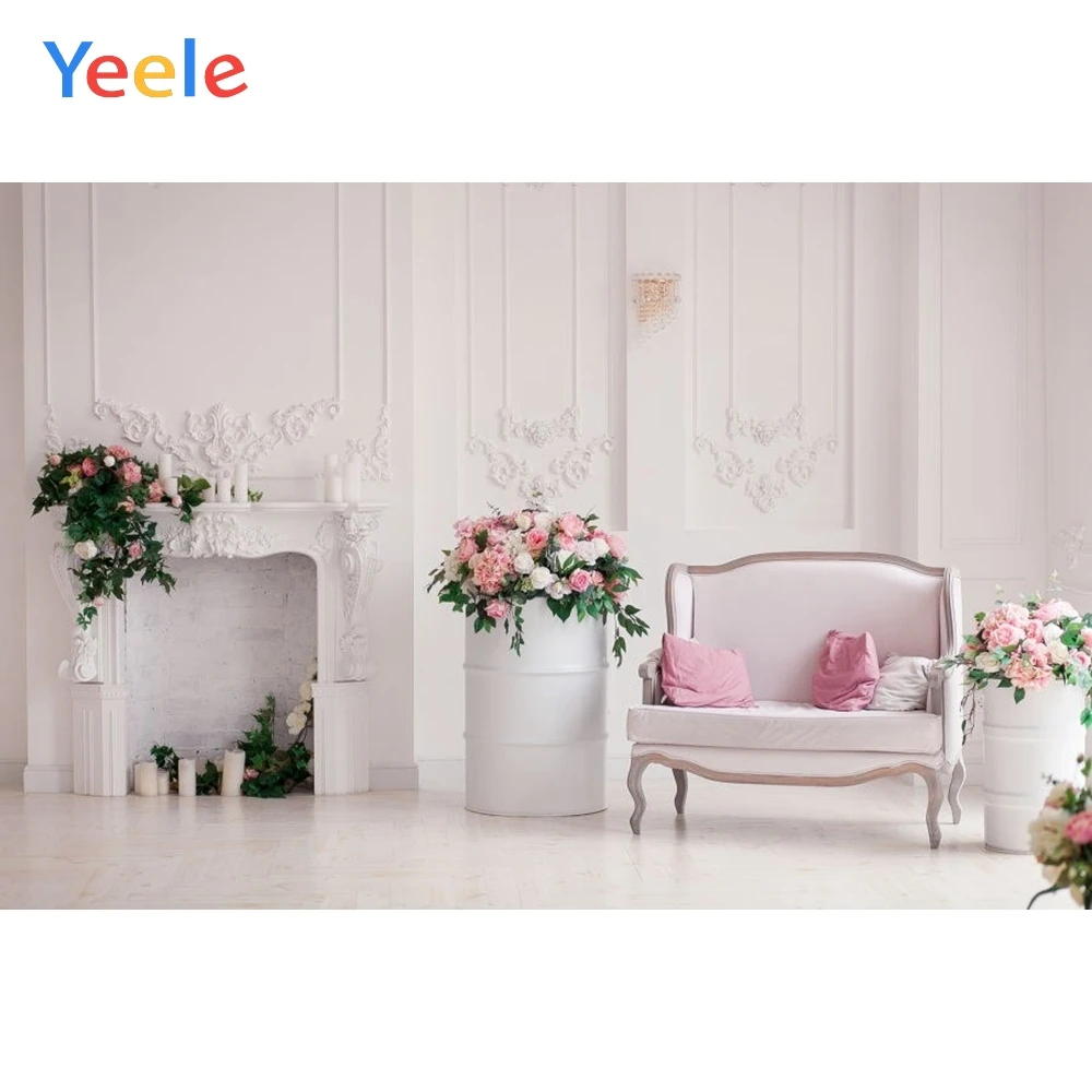 

White Wall Flower Living Room Fireplace Interior Wedding Backdrop Photography Backdrops Vinyl Background For Photo Studio Shoot