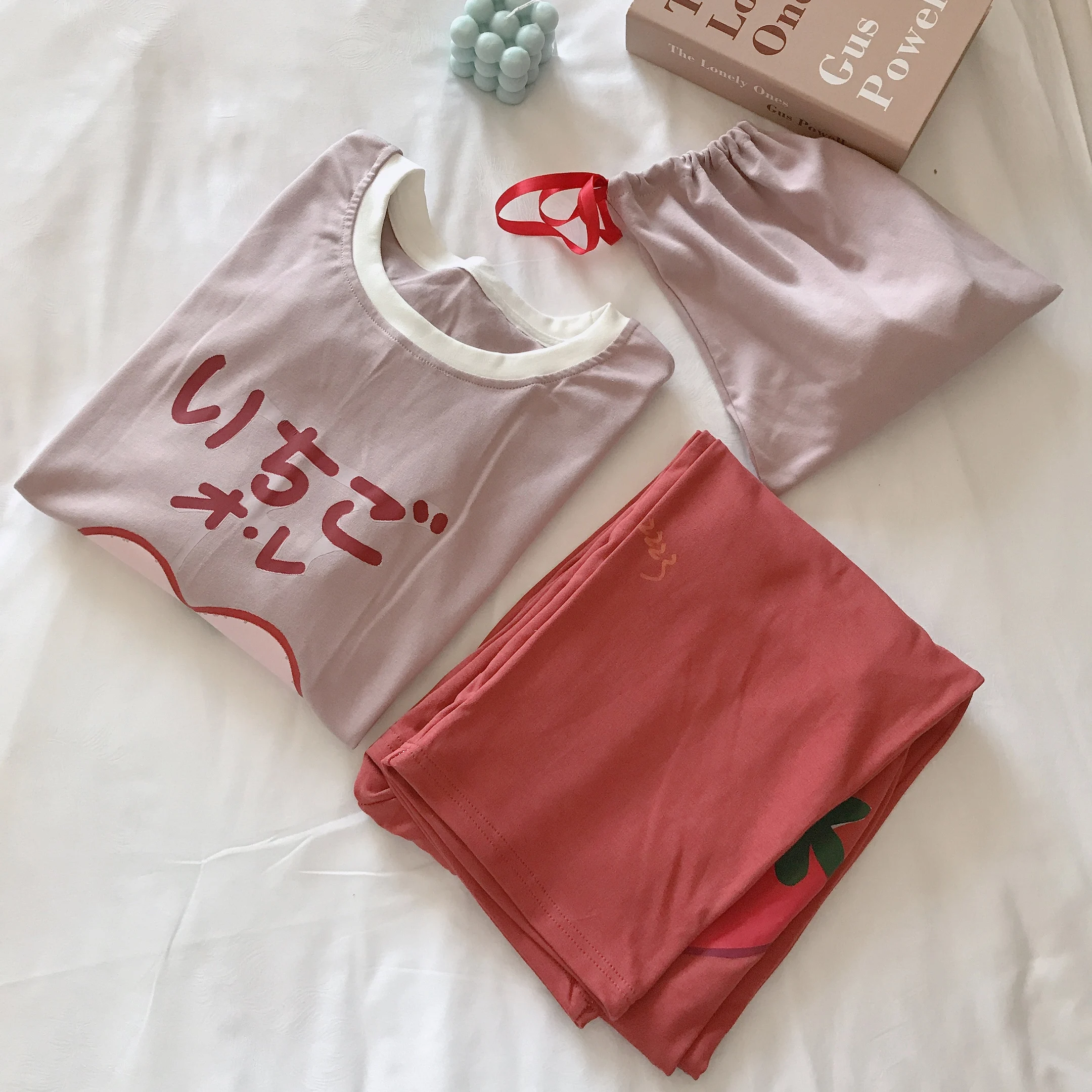 

Strawberry Pajamas Long-sleeved Spring And Autumn Cotton Home Clothes Homewear Women Thin Sleepwear With Bag