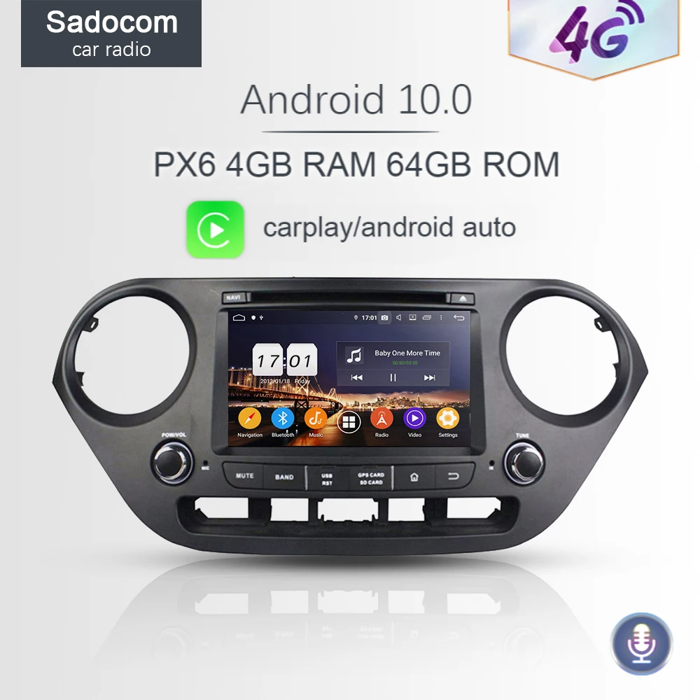 Автомобильный DVD плеер PX6 2 din Android 10 0 8 ядер 64 ГБ + 4 Гб ОЗУ для Hyundai I10 2014 2017 GPS Glonass