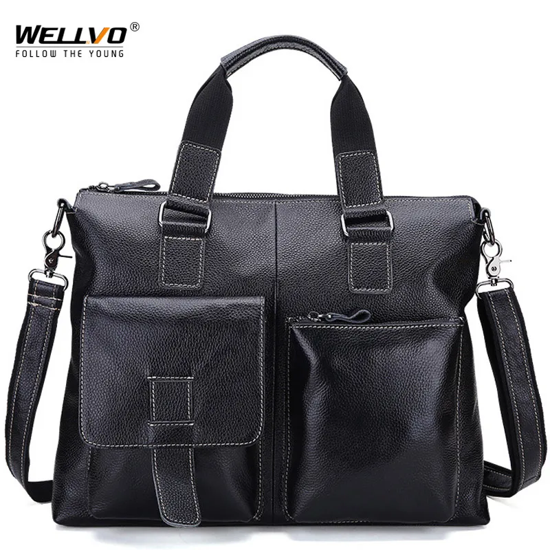 14 17 inch Genuine Leather Briefcase Men Retro Large Business Office Handbags Crossbody Shoulder Bags Male Laptop Handbag XA79C