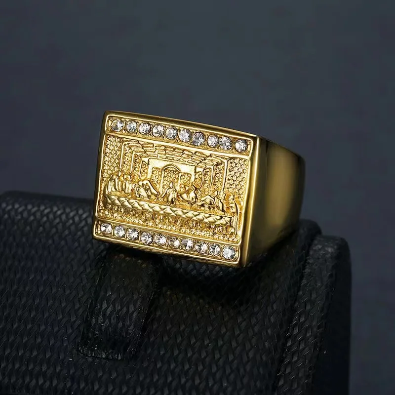 

Christian Ring for Men Stainless Steel The Last Supper of the Thirteen Apostles Male Rings Rectangle Signet Religion Jewelry