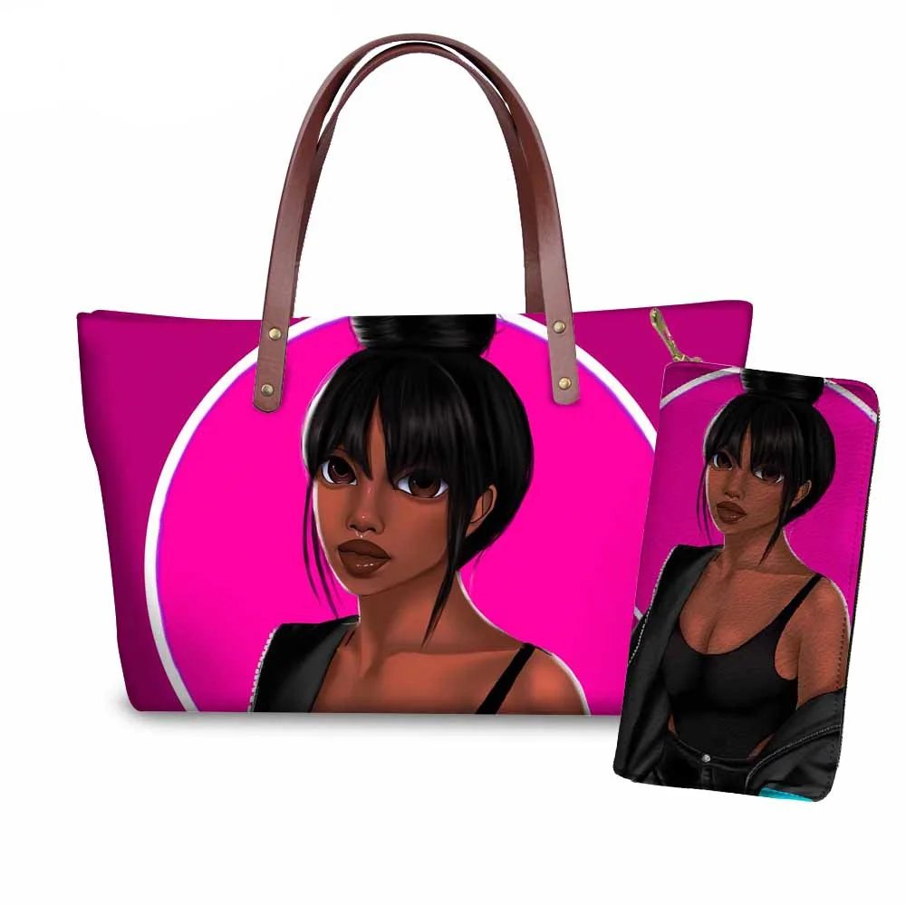 YQ3577ALZ21 FORUDESIGNS бренд класса люкс дизайн Сумки женский, черный арт в африканском стиле, для девочек, 2 предмета в наборе, шт./компл. ручная сумка& кошелек женские сумки с верхней ручкой - Цвет: YQ3577ALZ21