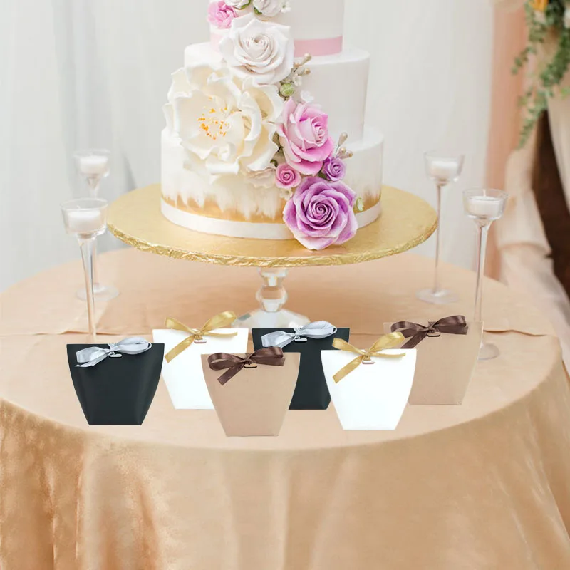 

5Pcs Wedding Favor Candy Box With Silk Ribbon Handbag Shape Paper Gift Box For Baby Shower Kids Birthday Party Gifts Packing Bag