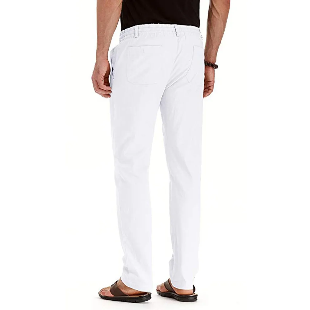 Мужские брюки повседневные льняные дышащие свободные спортивные длинные штаны