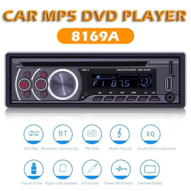 SWM 8169A 1 Din автомобильное радио Bluetooth стерео Авто Аудио CD VCD DVD mp3-плеер AUX USB TF карта