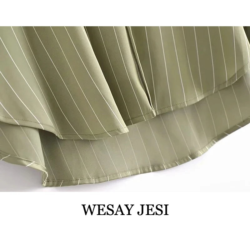 

WESAY JESI Za Women's Clothing 2021 TRAF Fashion Blouses And Shirts Chic Long Sleeve Shirt Vintage Single-Breasted Stripe Shirt
