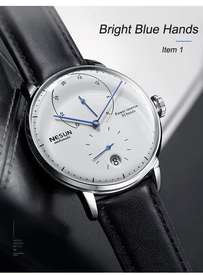Новинка, мужские часы Nesun, брендовые, Роскошные, автоматические, механические, кожа, сапфир, водонепроницаемые, Relogio Masculi, энергетический дисплей, N9603