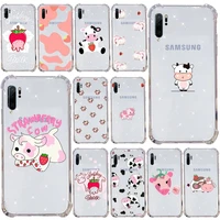 cow print strawberry phone case transparent for samsung s9 s10 s20 huawei honor p20 p30 p40 xiaomi note mi 8 9 pro lite plus