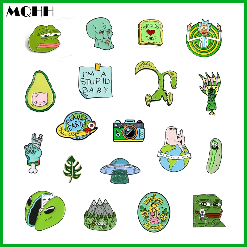 Зеленая эмалированная брошь в форме лягушки или кошки значок из сплава горного