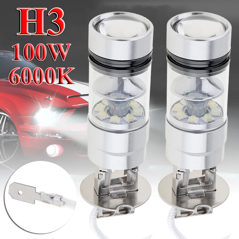 

2pcs H3 LED Fog Light 100W Super Bright Chips Car Driving Bulb 12/24V White