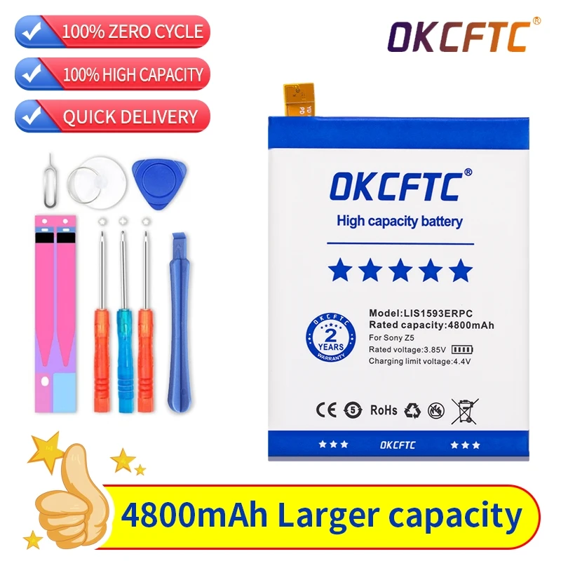 

OKCFTC Original 4800mAh LIS1593ERPC Battery For SONY Xperia Z5 E6633 E6653 E6683 E6603 Phone High Quality Battery