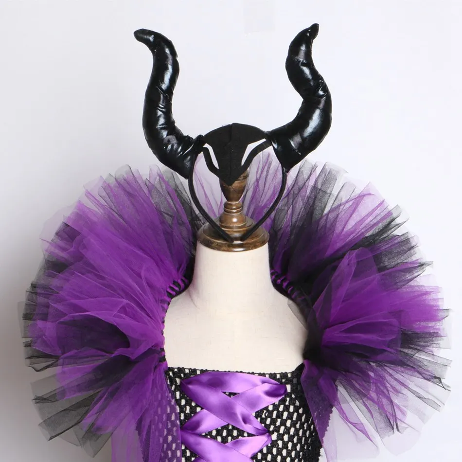 VOGUEON Deluxe Girl Maleficent; платье-пачка Феи ведьмы с повязкой на голову; Детские вечерние костюмы злой королевы на Хэллоуин; карнавальный костюм
