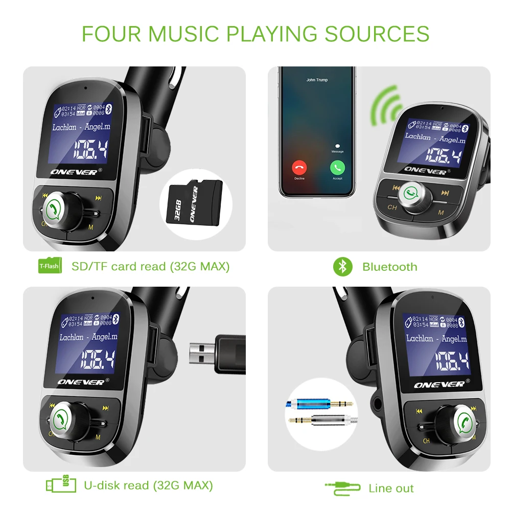 Bluetooth Автомобильный MP3 плеер FM USB передатчик Зарядное устройство Поддержка