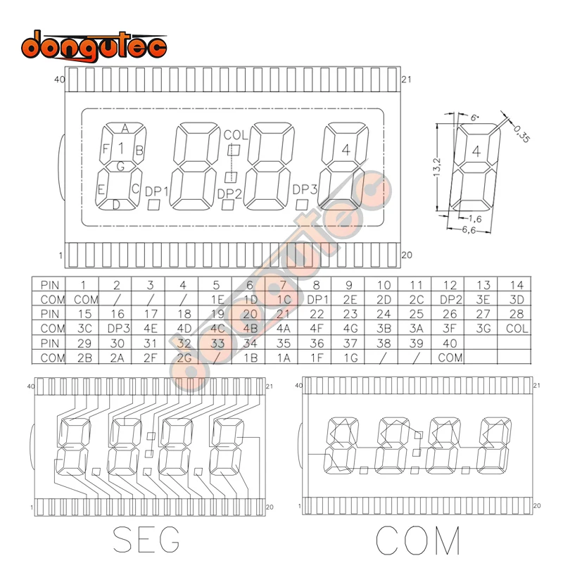 EDC190 40PIN TN позитивный 4 значный сегментный ЖК дисплей панель с синей подсветкой 3В