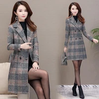 autumn winter warm woolen coat female lattice overcoats womens plus size long outerwear casual woolen blazer abrigo mujer 5xl