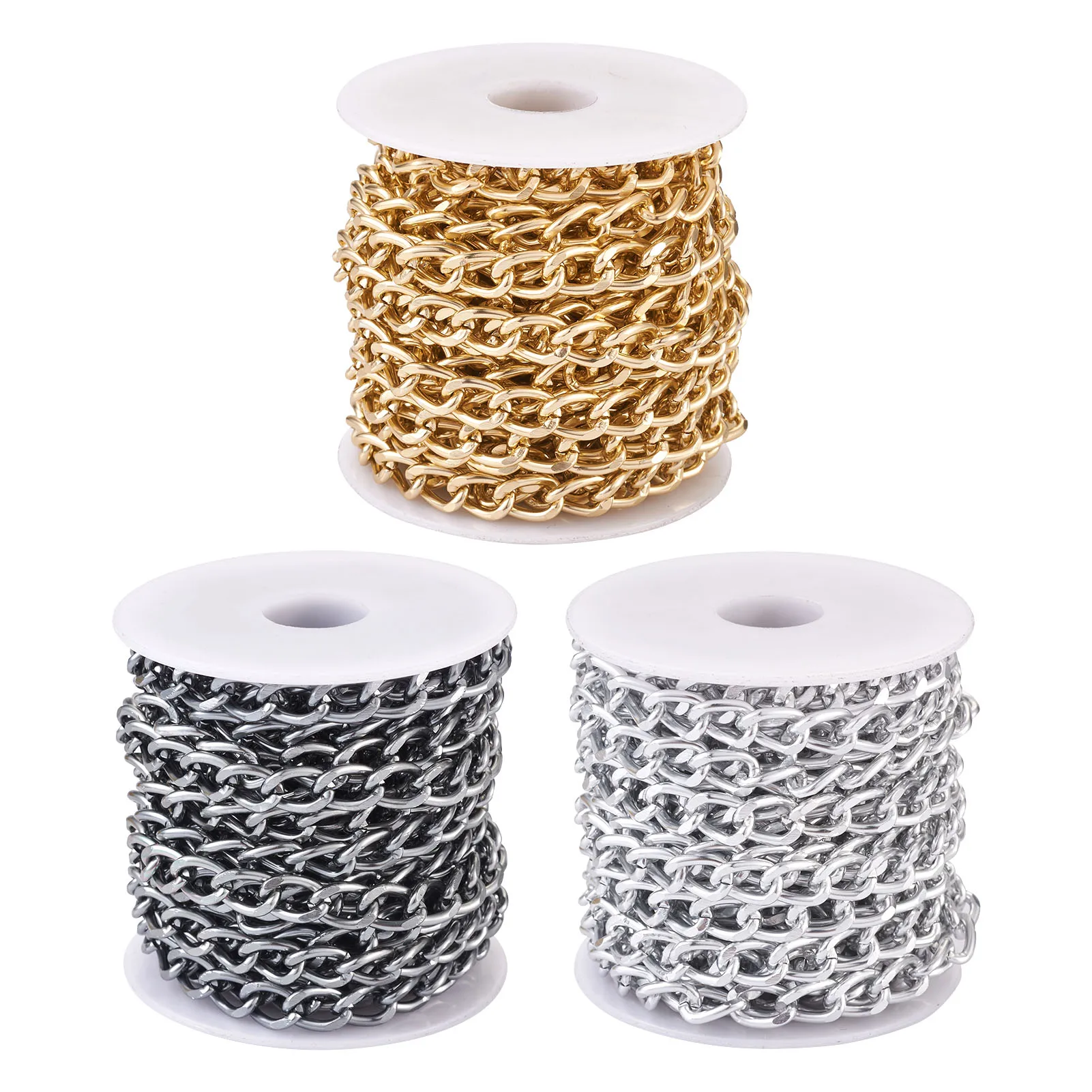 

5-15m/set Multi-Color Unwelded Aluminium Twisted Curb Chains with Spool for Necklaces Bracelets DIY Jewelry Making Accessories