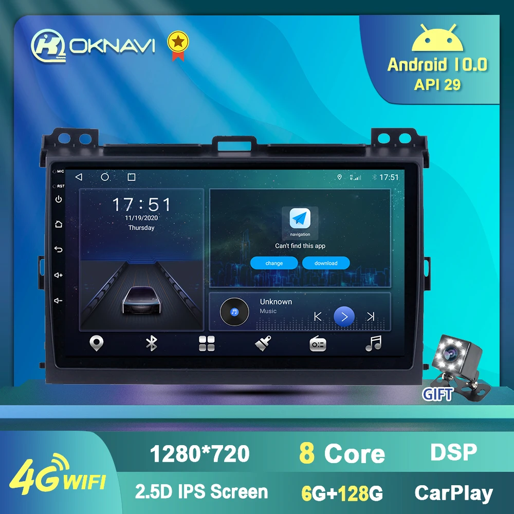 Автомагнитола 6G 128G для Toyota Land Cruiser Prado 3 120 2004 2009 2din Android 10 Carplay мультимедийный DVD