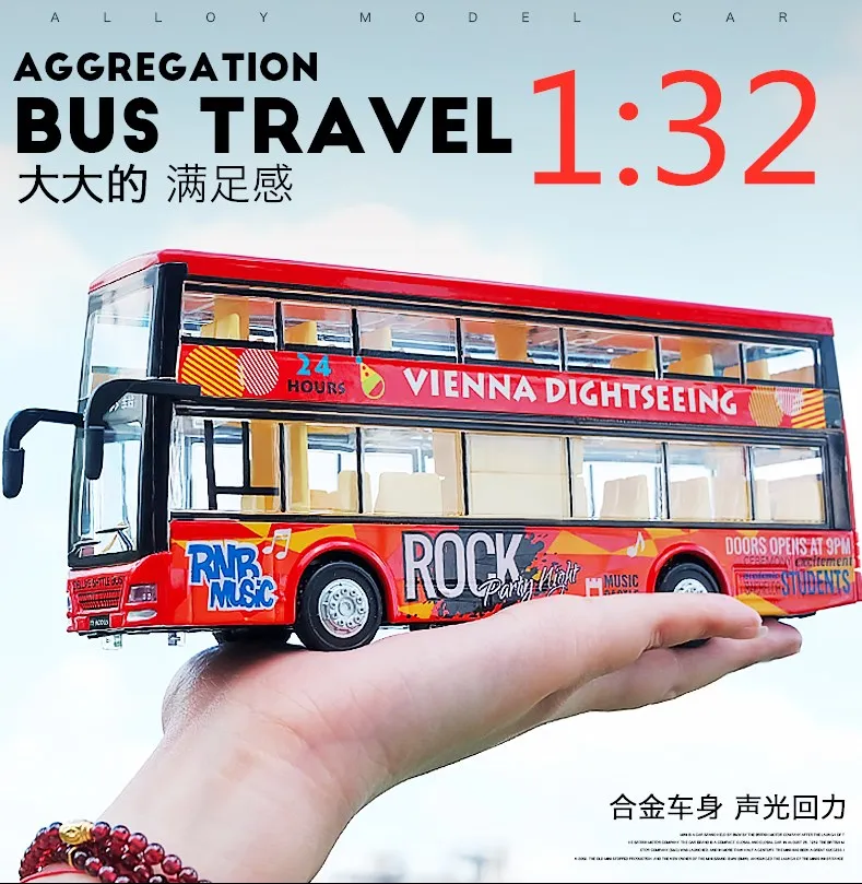 

1:32 2-Floor London Double Decker Bus Model Toy Cars Alloy HongKong With Light Music Old-Fashion Car Toys For Kids Gifts