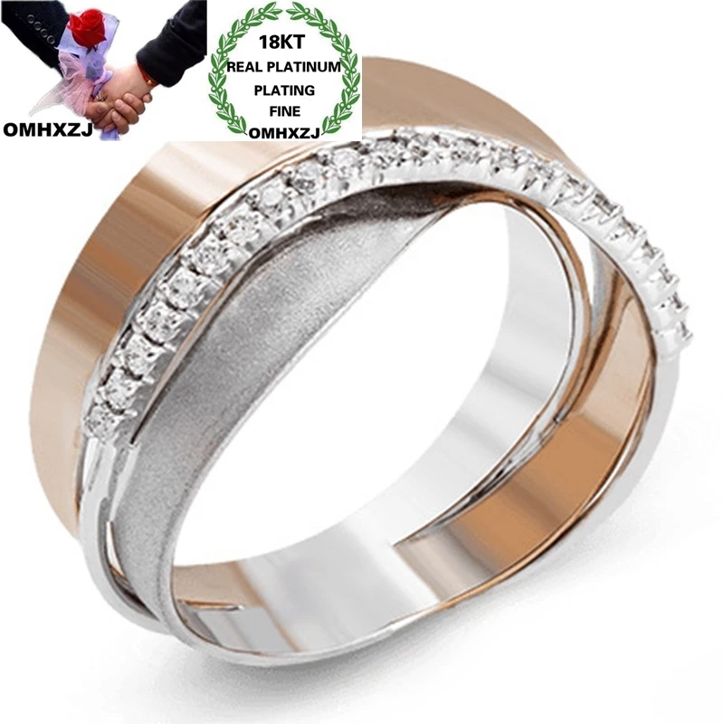 

OMHXZJ Wholesale RR1240 European Fashion Fine Woman Party Birthday Wedding Gift Simple Cross Zircon 18KT White Rose Gold Ring