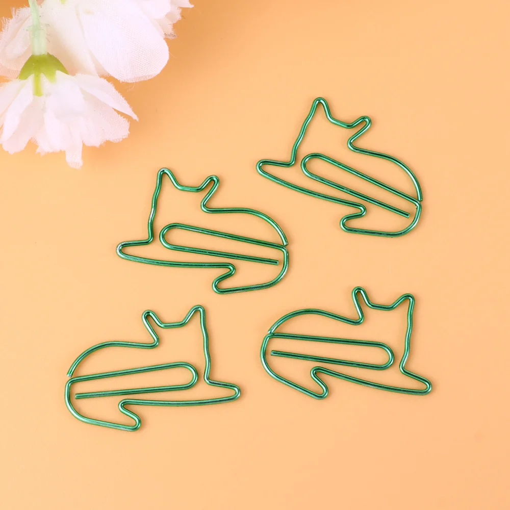 

24Pcs Lovely Cats Shaped Clips Paper Clips Creative Bookmarks Paper Needles Party Gift Office Hand Account Essentials(Green)