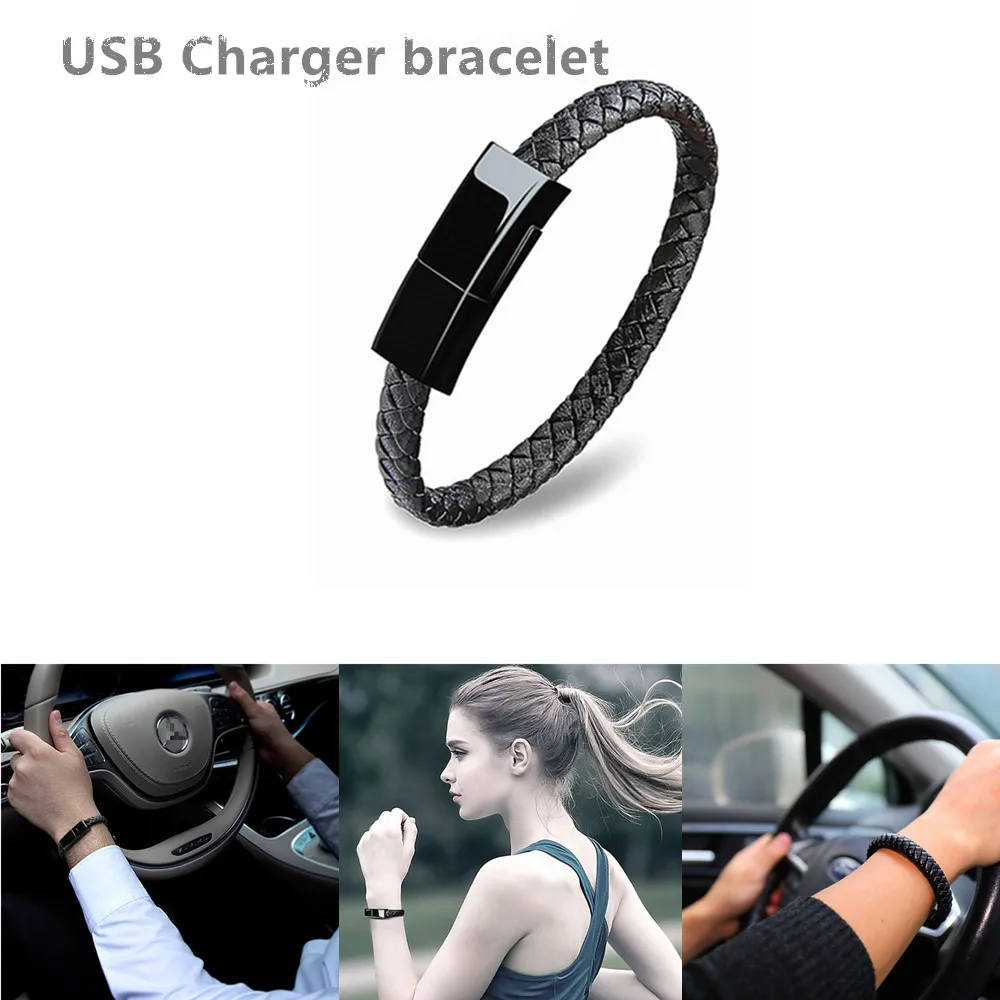 Кожаный браслет Type C зарядный кабель плетеный с usb кабелем для синхронизации и