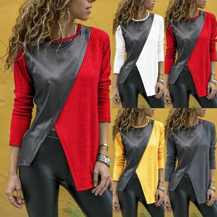 

2021 Summer Women's Patchwork Round-neck Long-sleeved Top T-shirt