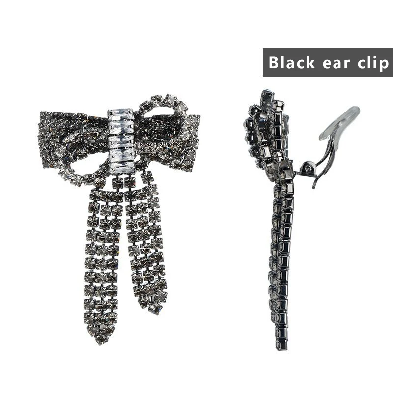 Black ear clip ЦИРКОНИЕВЫЕ серьги-подвески серебряные золотистые серьги с кристаллами для женщин, модные ювелирные изделия, свадебные серьги-капли, аксессуары - Окраска металла: Black ear clip