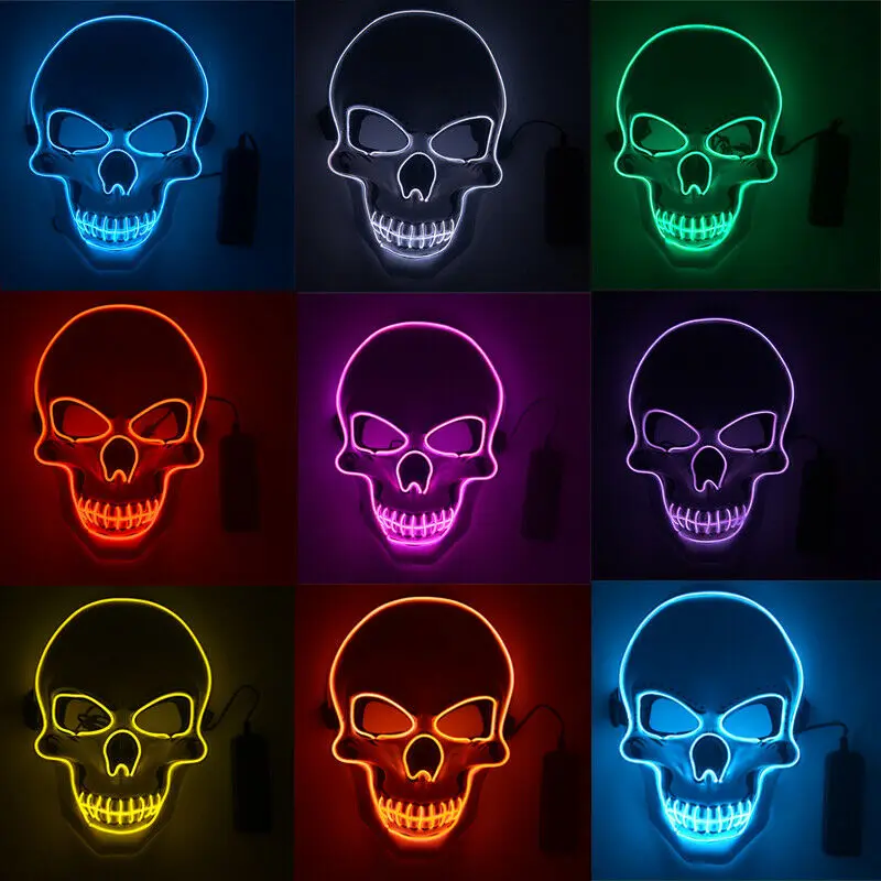 Великобритания светодиодный Ужасный Череп маски Костюм Хэллоуин рейв Косплей