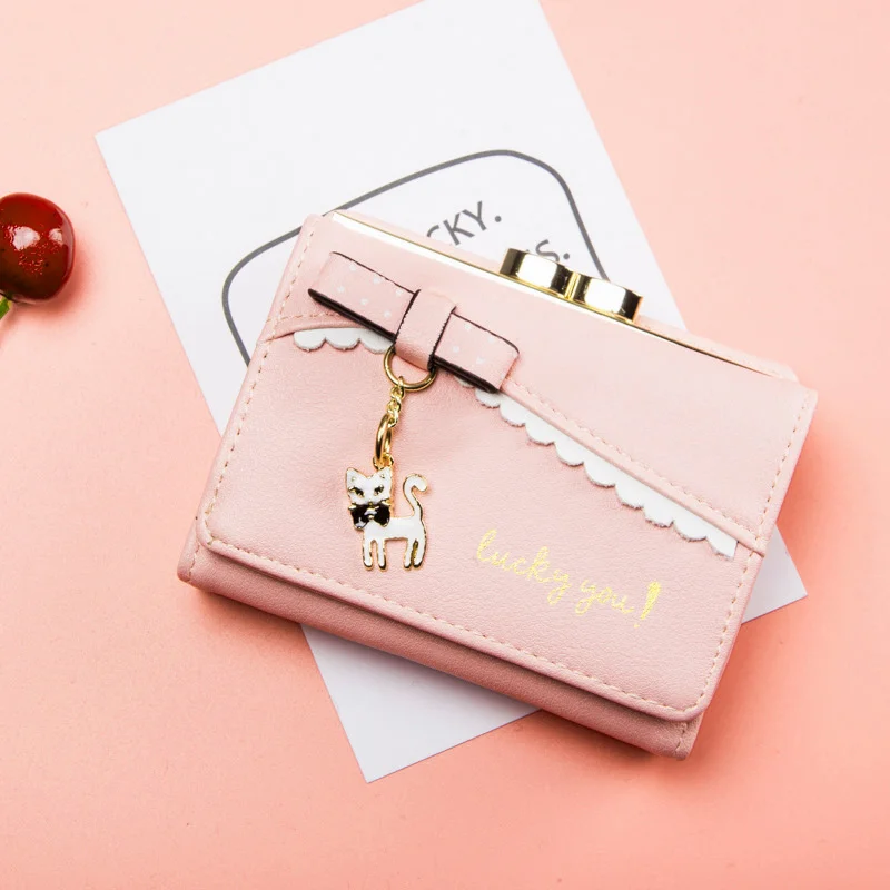 Милый Кот женский кошелек кошельки для девочек-подростков милый бант школьный