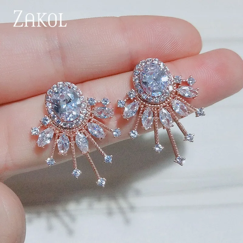 ZAKOL модные овальные циркониевые серьги-гвоздики для женщин белого золота Цвет Кристалл Свадебные серьги Свадебные ювелирные изделия подарок FSEP2282