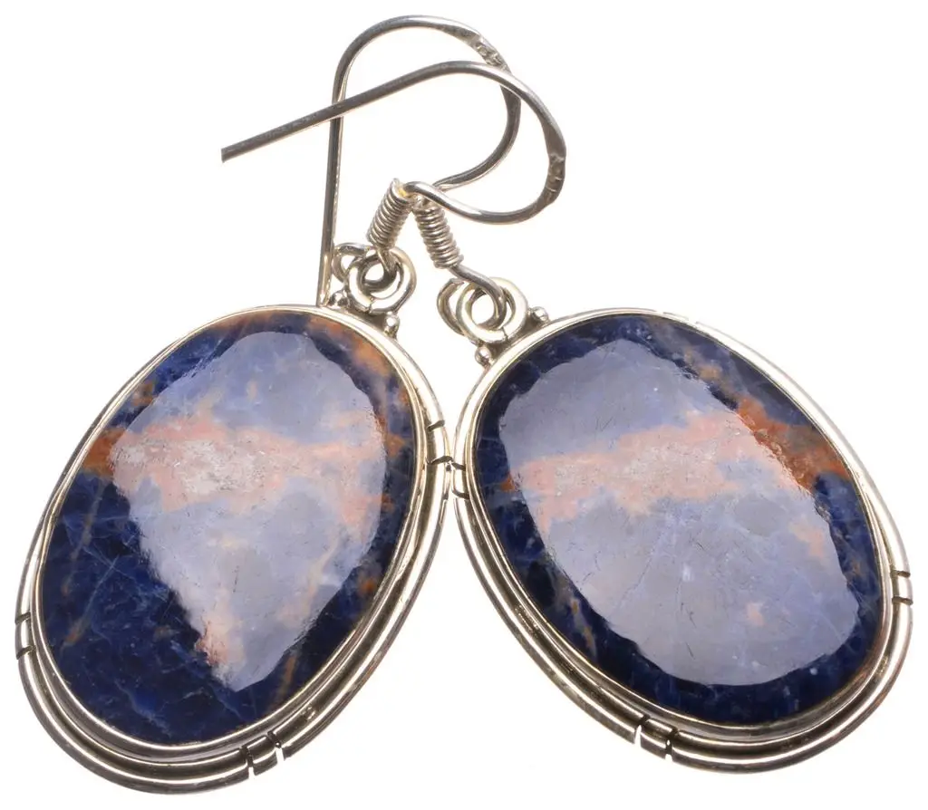 Винтажные серьги из серебра 925 пробы с натуральным темно синим содалитом ручная