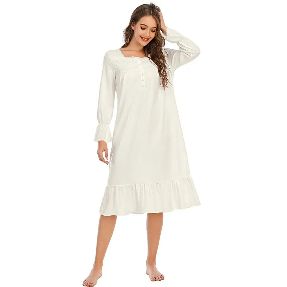 

White Cotton Nightgown Women Lace Night Dress Sleepwear Night Dress gown female Home Clothes Plus Size