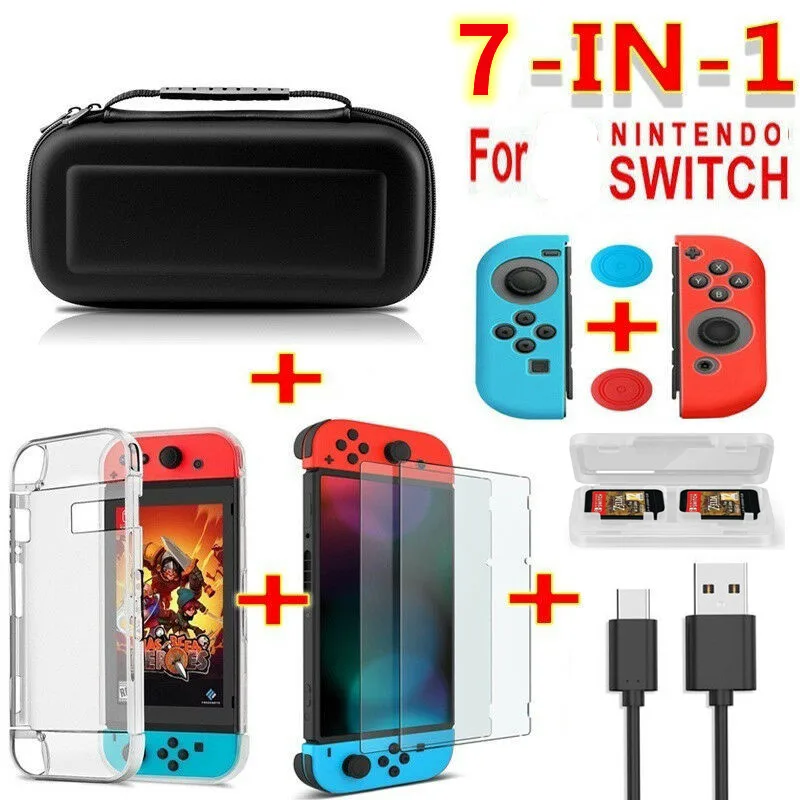 

6 in 1 Game Accessories Set for Nintend Switch For Switch Lite Travel Carrying Bag Screen Protector Case Charging Cable