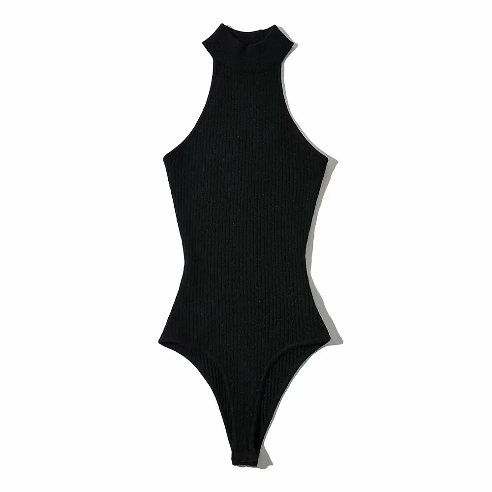 

TVVOVVIN Sexy Halter Skinny Bodysuits Summer New Solid Color Slim Sleeveless Knitting Bottom Bodysuits For Women Pp2x