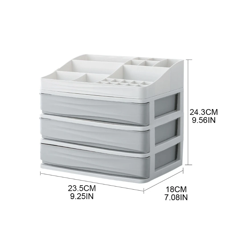 

28EB Desktop Cosmetic Storage Box Three Drawers Display Stand Makeup Organizer Case