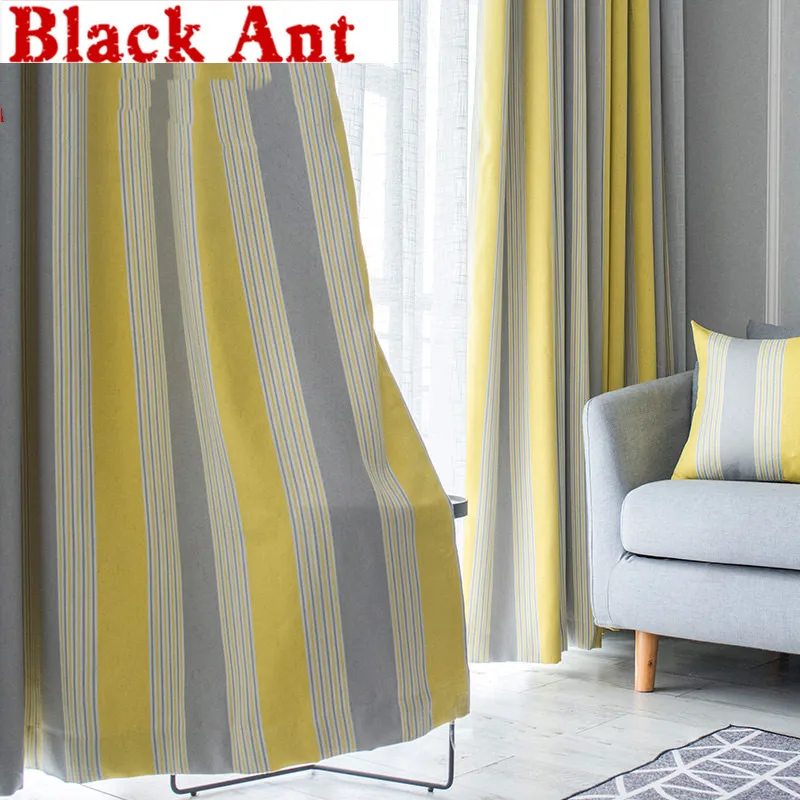 Современные желтые полосатые занавески затемняющие шторы в скандинавском стиле