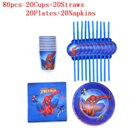 hot spiderman kids birthday party cartoon disposable tableware set paper cup plate straw napkin boys party decoration supplies