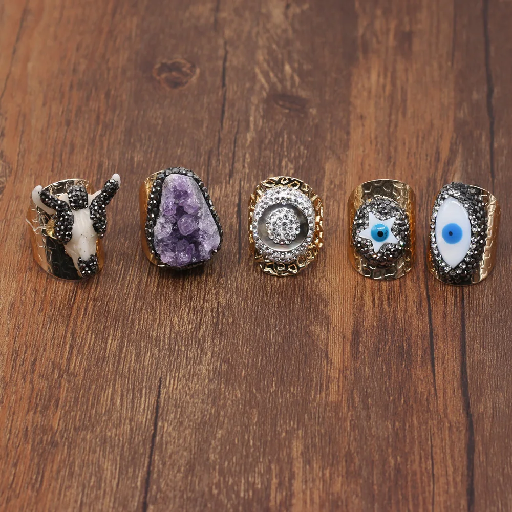 Женское и мужвечерние кольцо регулируемое с черным агатом аметистом | Украшения